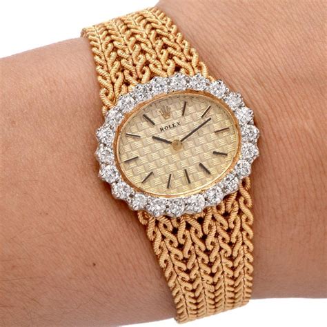 rolex ladies 1986 1987 18 kt gold mesh band watch|vintage rolex ladies wrist watch.